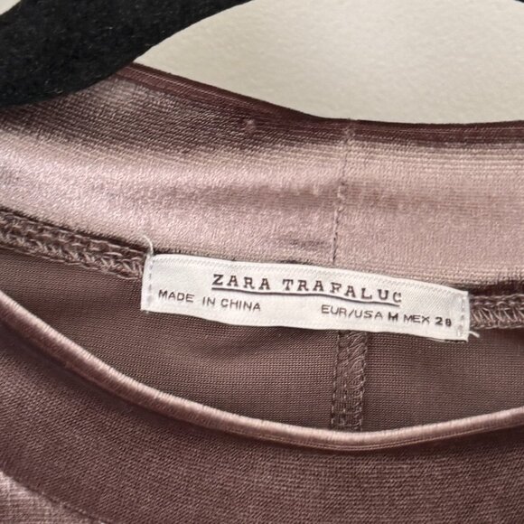 Women Zara Crew Neck Velvid Short Sleeve Midi T-Shirt Dress in Taupe Size Medium - Picture 2 of 7